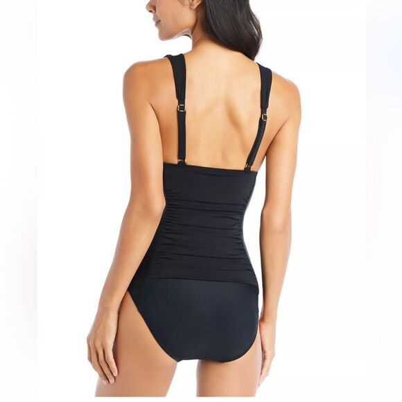 NWT BEYOND CONTROL Women's Solid Plunge plus size V-Neck One-Piece Swimsuit - Picture 3 of 7
